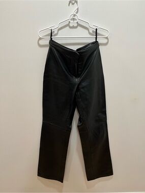 Black Lambskin Leather Straight-Leg Pants